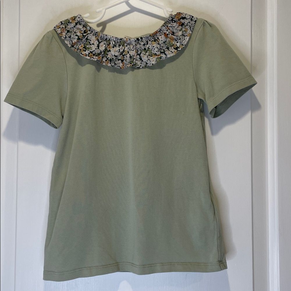 CYRILLUS Floral Collar Green T-Shirt size 8